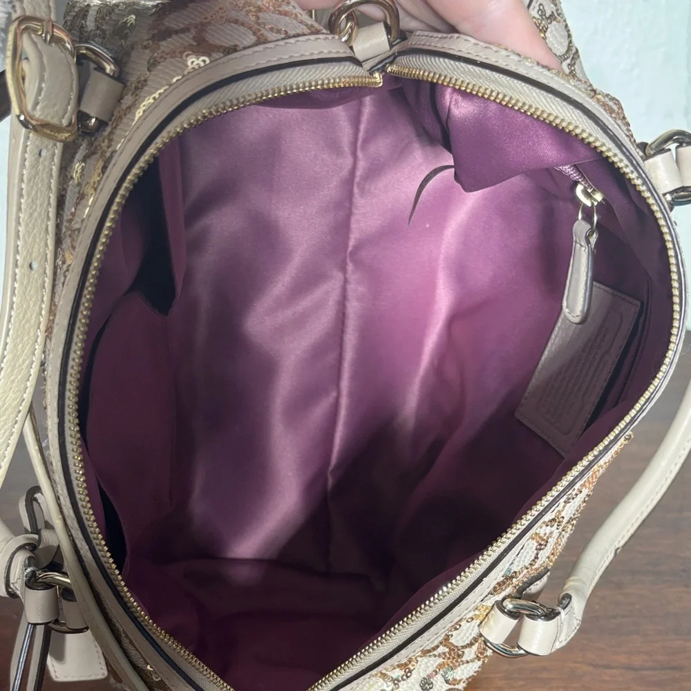 Coach Poppy 2013 East/West Satchel/Crossbody in Sequin w Satin Purple Inside - Picture 8 of 16